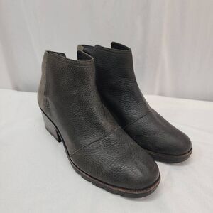 Sorel Women Size 8.5 Cate Cutout Black Leather Waterproof Bootie Boots